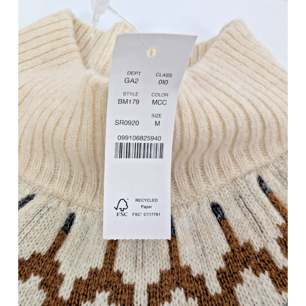 NWT J. Crew Fair Isle Mockneck Pullover Sweater Cream Lambswool Classic Preppy - Picture 6 of 11